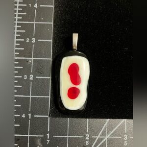 Black and White fused glass Pendant with Red Accents